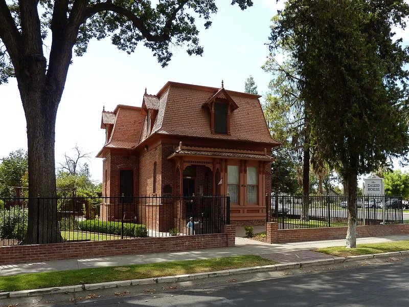 Historic home on a tree-lined street in Porterville, California